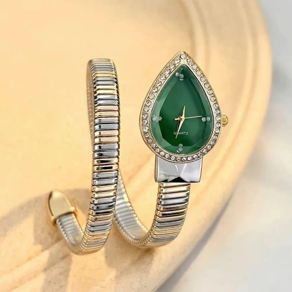 Creative Water Drop Headed Quartz Watch Stainless Steel Strap Elegant Wristwatch Bracelet Snake-shaped Band Watch Women's Watch