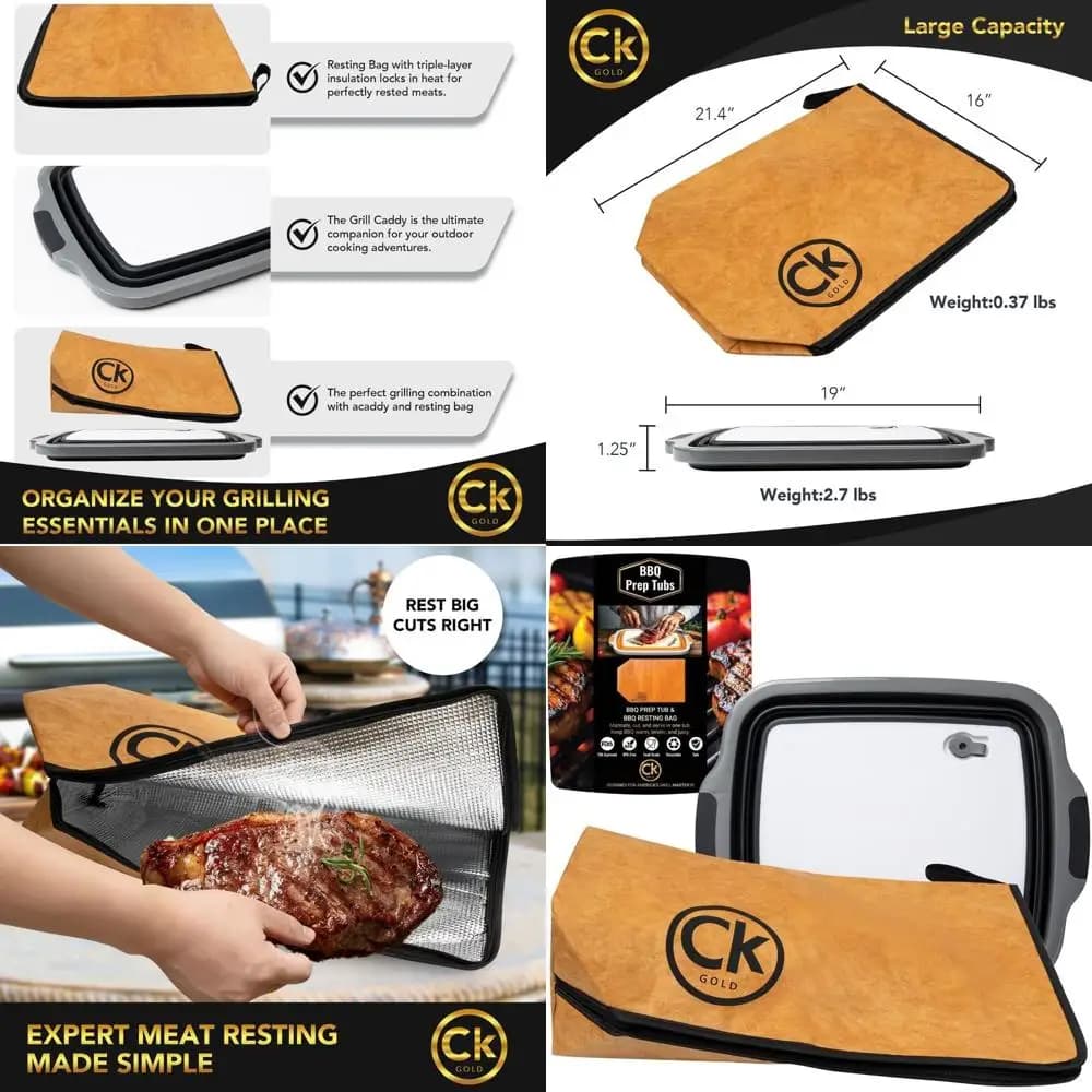 Extra Large Folding Bathtub for BBQ Preparation with Cover Lockable, Bag for Rest Meat and Tagliere Without BPA - Anti-loss, Drainage Effective