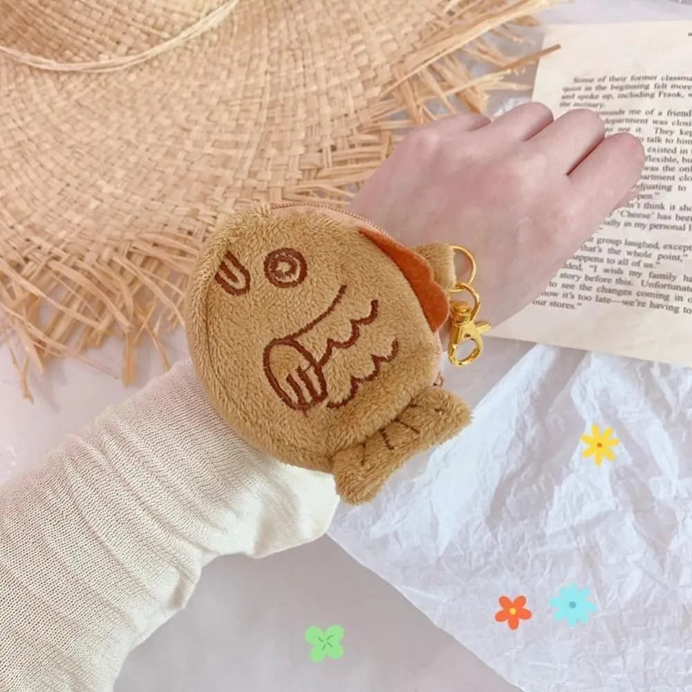 Portamonete Morbido a Forma di Taiyaki, Mini Portafoglio per Studenti, Portacarte, Portachiavi con Cerniera