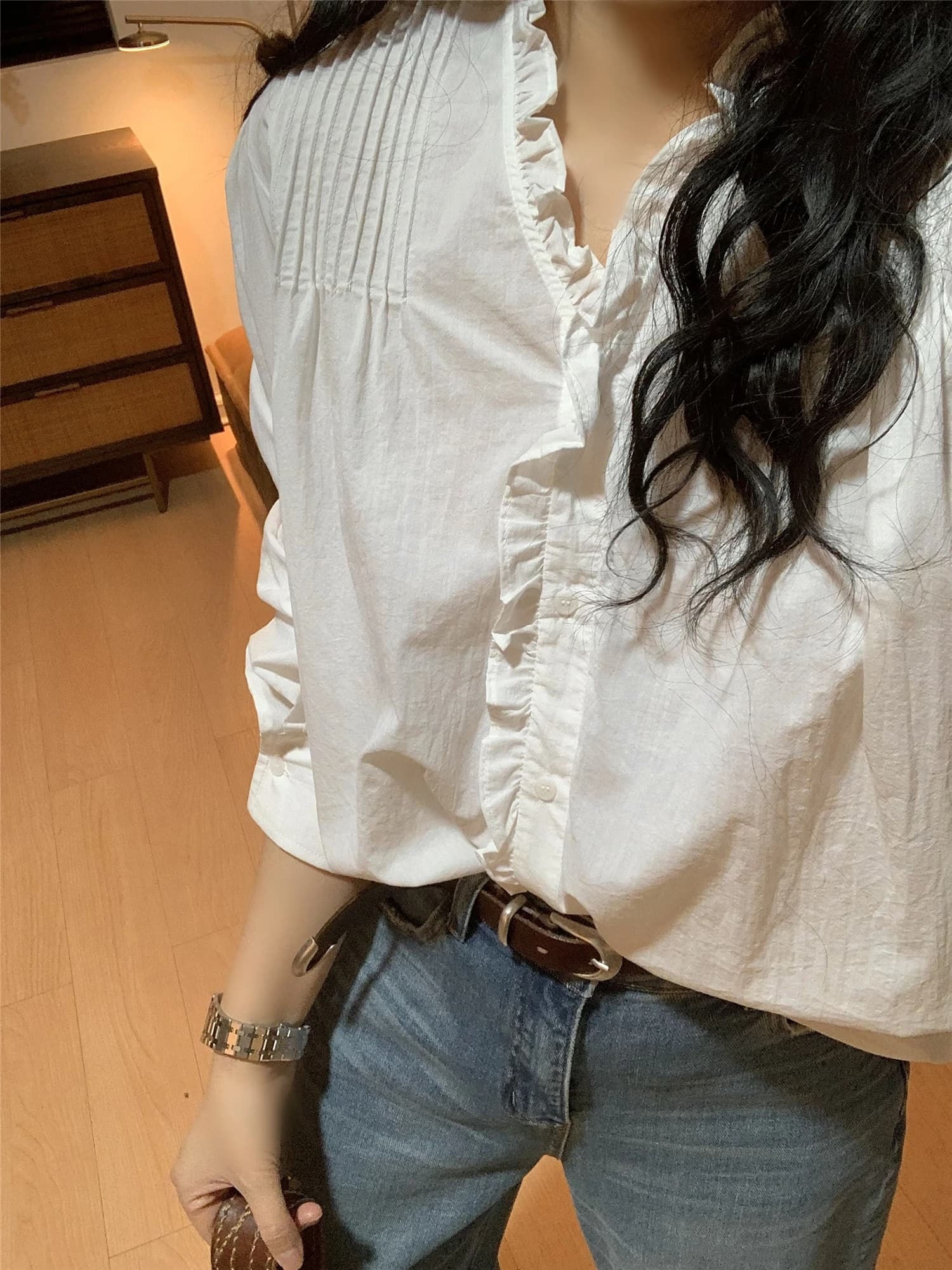 Elegant V-neck Shirt Women's Spring Fashion Design Cotton Lace Trim Loose Fit Long Sleeve Breathable French Style Top