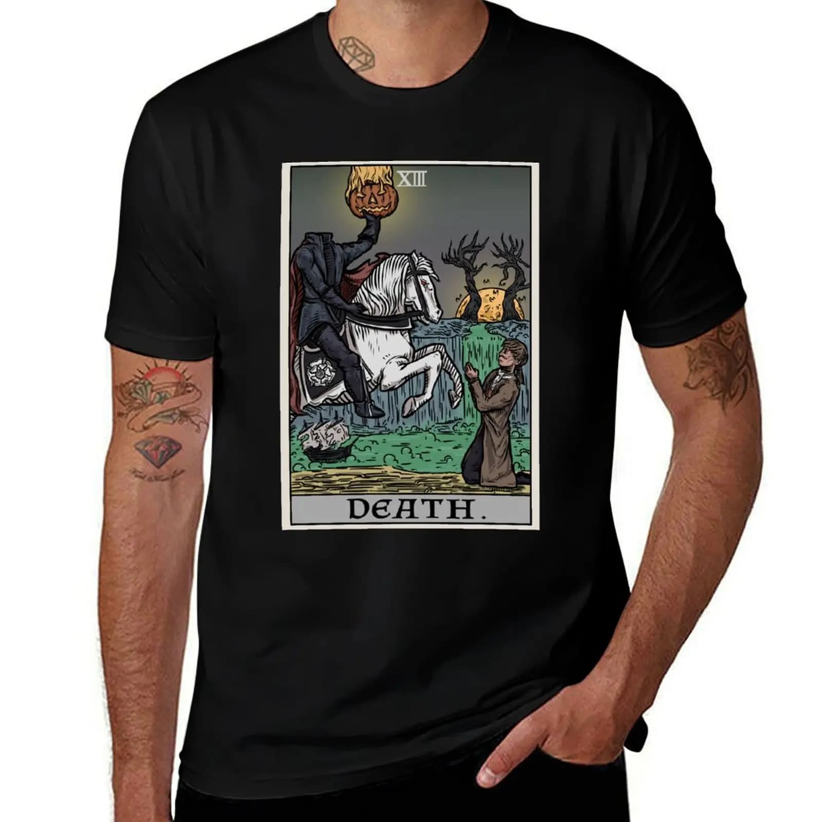 T-shirt con stampa della carta dei Tarocchi della morte, The Legend of Sleepy Hollow Headless Horseman, comoda maglietta per l'uso quotidiano