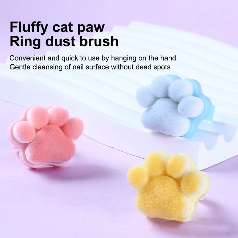 Spazzola per la pulizia della polvere per nail art a forma di zampa di gatto, spazzola morbida a forma di anello per il trucco, strumento per la rimozione della polvere per manicure