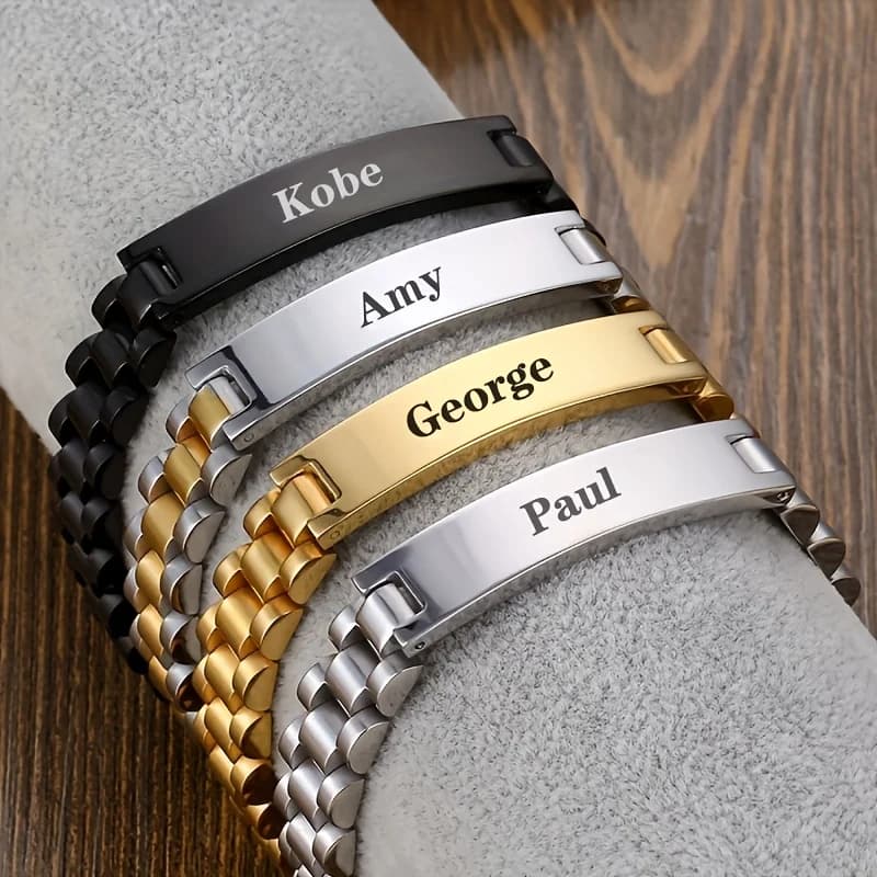 Bracciale da Uomo Personalizzato con Nome Inciso, Bracciale alla Moda in Acciaio Inossidabile 304L con Testo Personalizzato, Regalo Perfetto per Papà e Fidanzato
