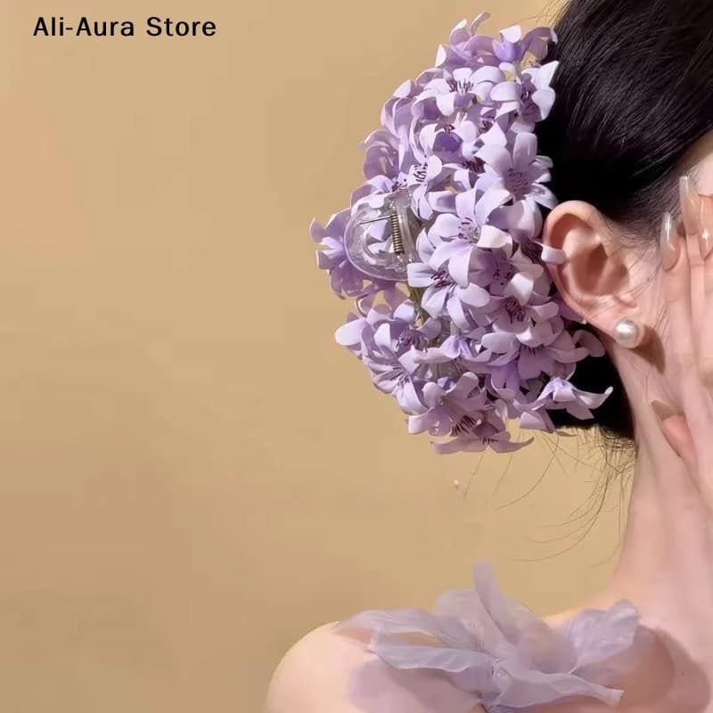 1Pcs Fashion Sweet Beach Floral Hair Claw Solid Color Delicate Acrylic Vacation Style Shark Clip Fairy Elegant Daily Hair Clip