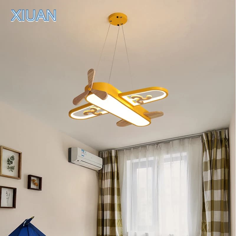 Aereo rosa chiaro giallo blu lampade a sospensione aereo applique in metallo di legno camera da letto per bambini plafoniere a sospensione scuola materna LED