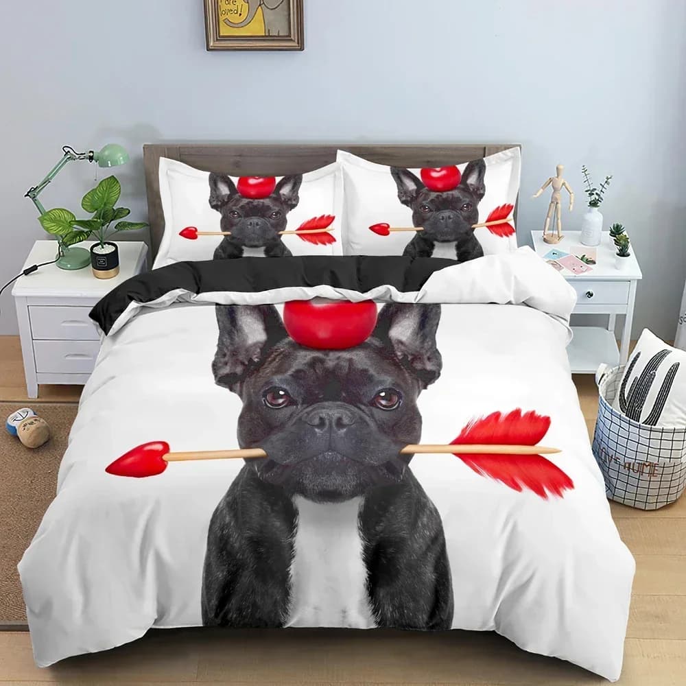 Cartoon Bulldog Dog Rose Comodo copripiumino copripiumino federa set biancheria da letto decorazione camera da letto per bambini tessili per la casa