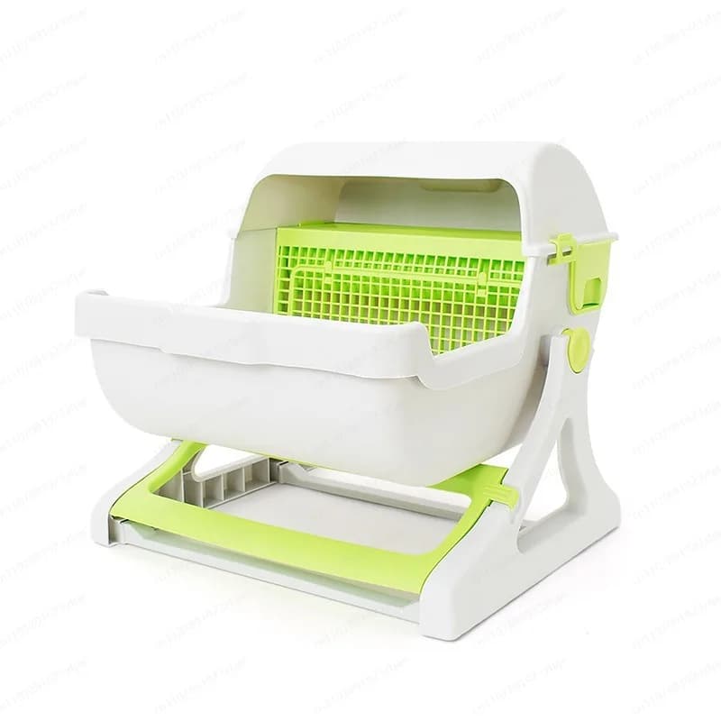 Lettiera per gatti di grandi dimensioni, semichiusa, facile da pulire, anti-schizzi, con secchio ribaltabile, filtro, toilette per gatti con rete, accessori per gatti