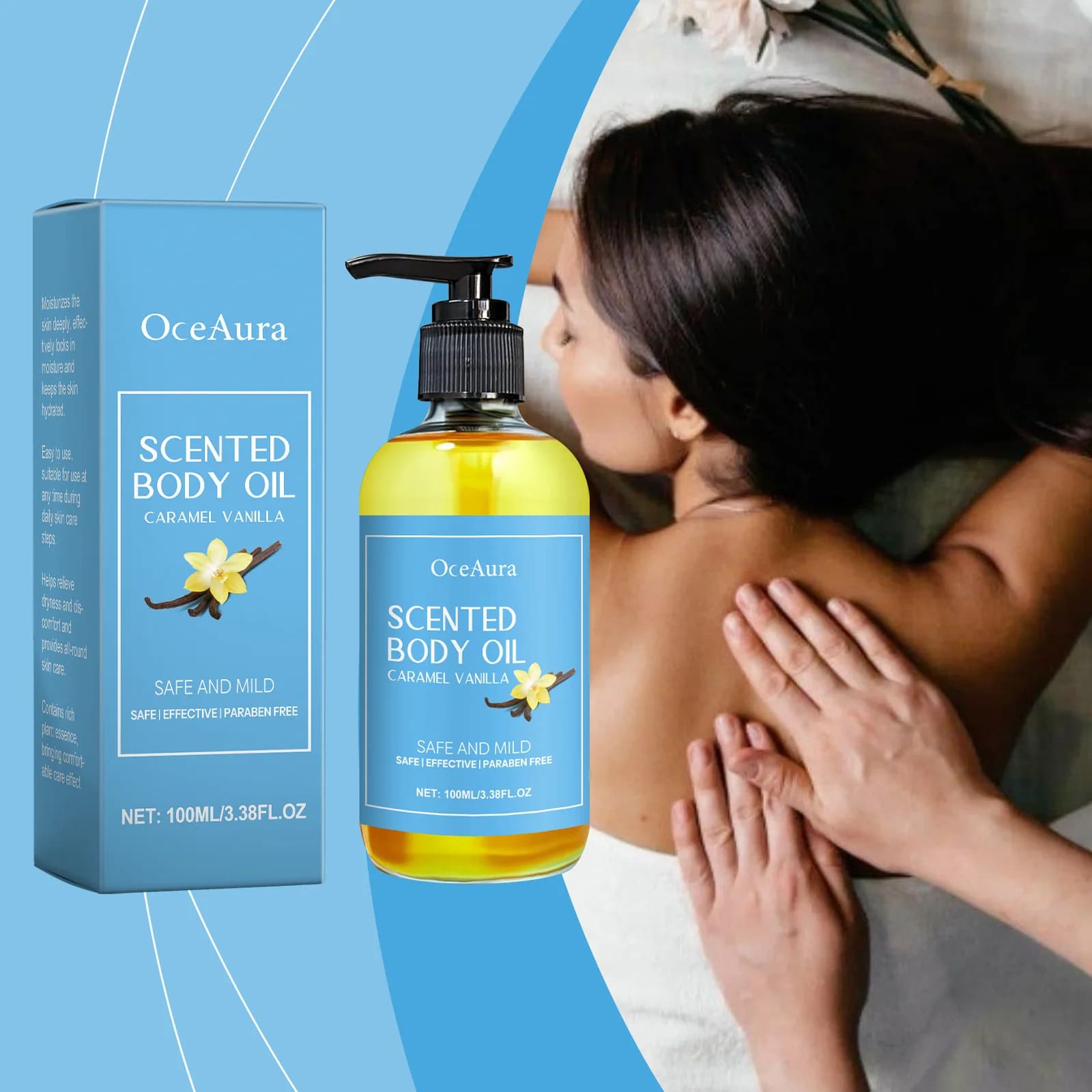 Olio da massaggio per il corpo alla vaniglia Incandescente Levigante Idratante Nutriente Alleviare lo stress Rilassante muscolare Corpo Spa Olio essenziale vegetale