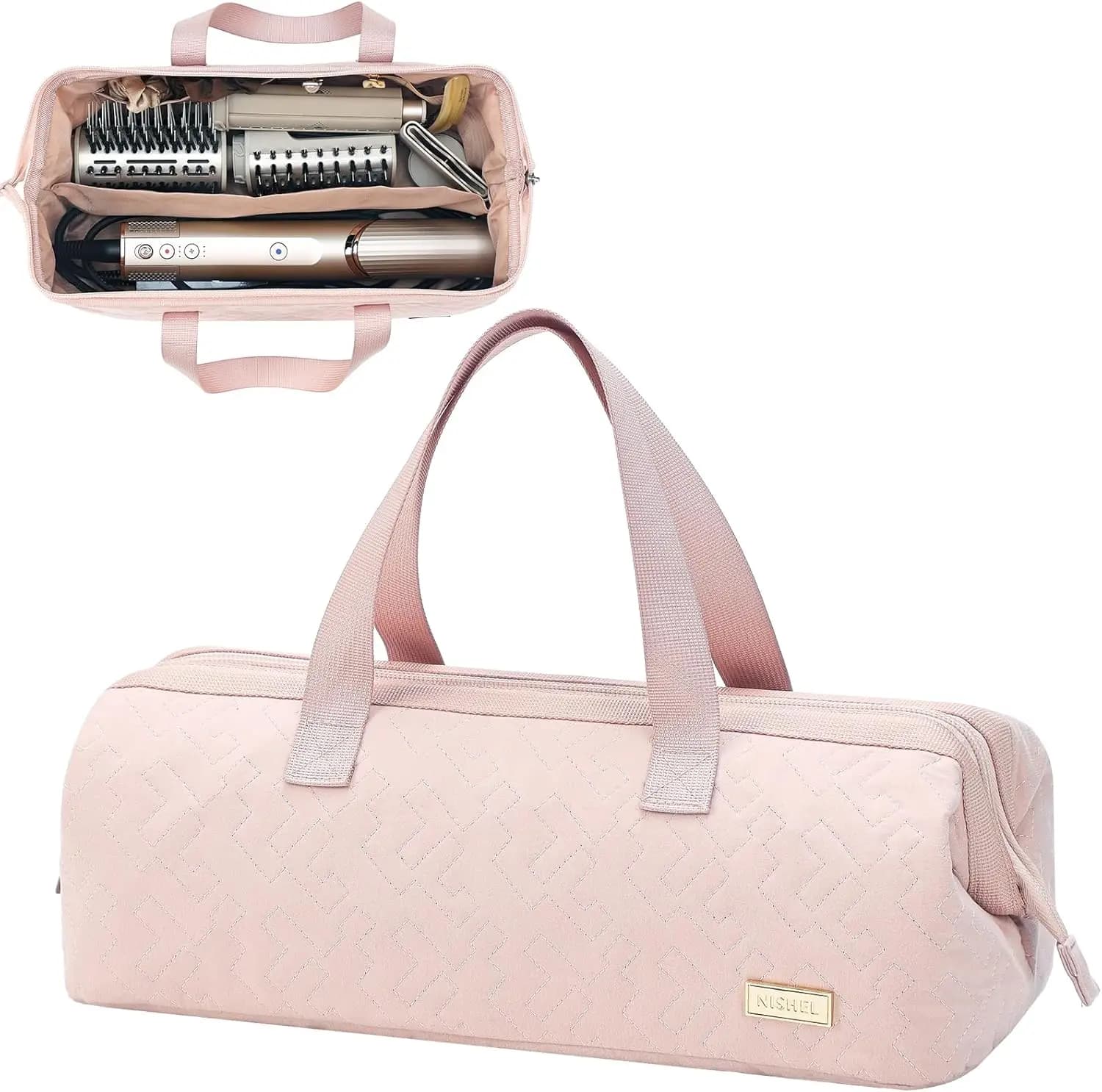 Portable Travel Bag for Styler Hair with Organizer, Pink Case for Hair Dryer and Iron Accessories