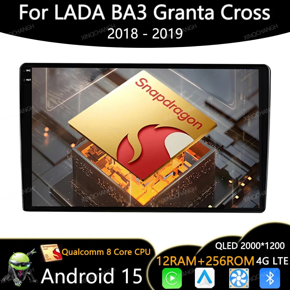 Android 15 Car Radio For LADA BA3 Granta Cross 2018 2019 Carplay Auto GPS Multimedia Video Player BT Qualcomm 4G WIFI QLED 2DIN