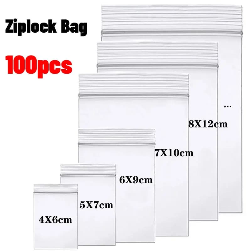 100 pieces thicken sealed bags with zipper transparent plastic bag for small jewelry food packaging fast closing sealing bags