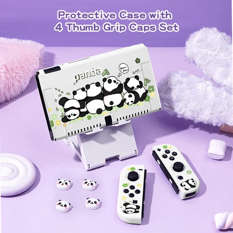 Pacchetto di custodie protettive per interruttori panda carino con tappi di presa da 4 pezzi per Nintendo Switch OLED, per Cover Switch NS, accessorio per giochi Switch