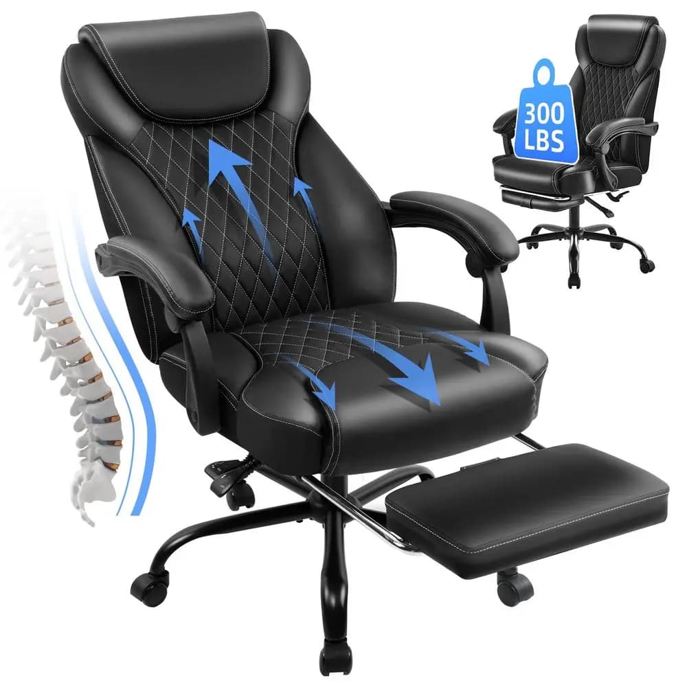 Sedia da Ufficio Grande e Alta con Poggiapiedi, Sedia Ergonomica per Scrivania Domestica, Poltrona Reclinabile in Pelle con Supporto Lombare