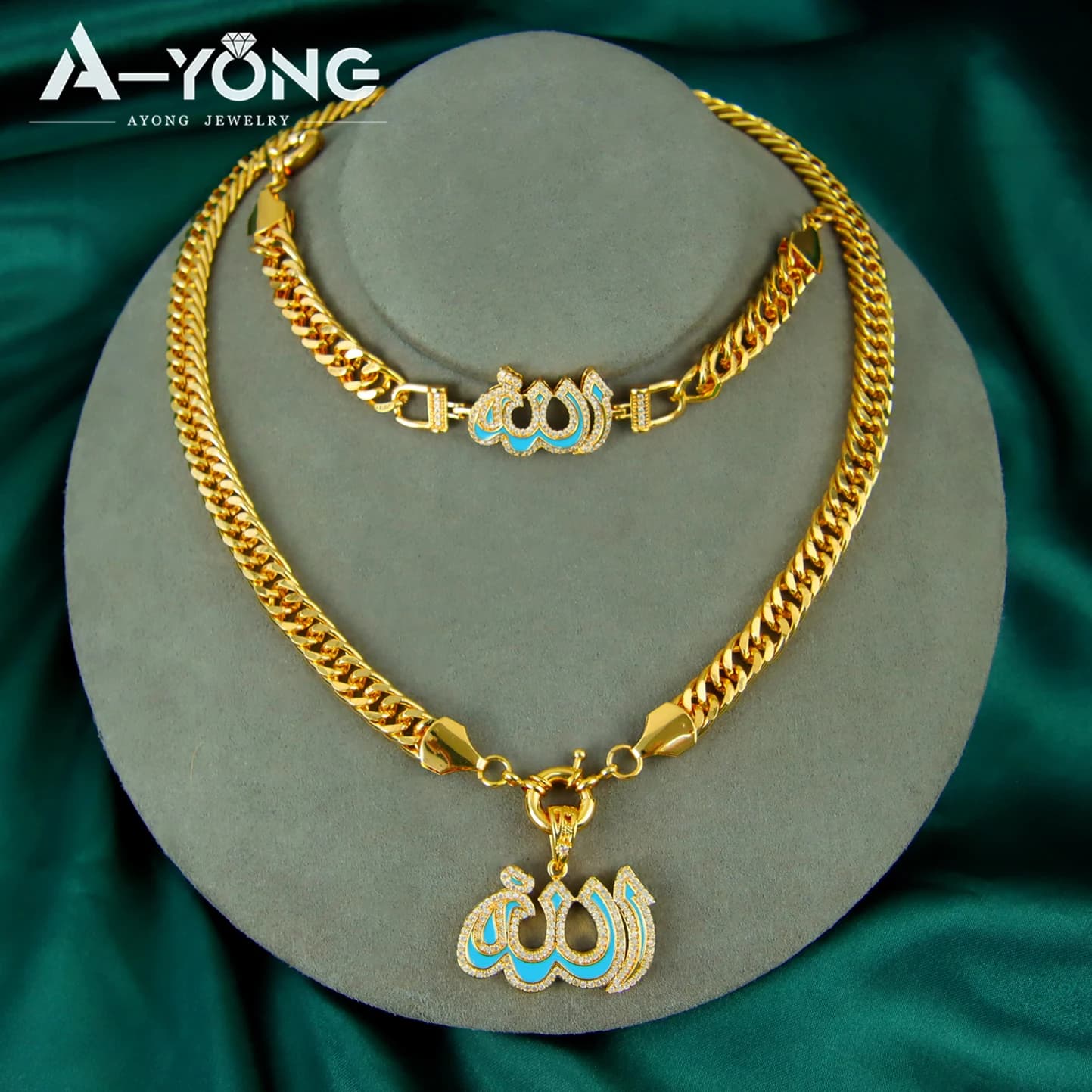 Set di gioielli con amuleto arabo islamico placcato oro 21k Dubai Hip Hop collana cubana braccialetto donne italiane gioielli punk di lusso per feste