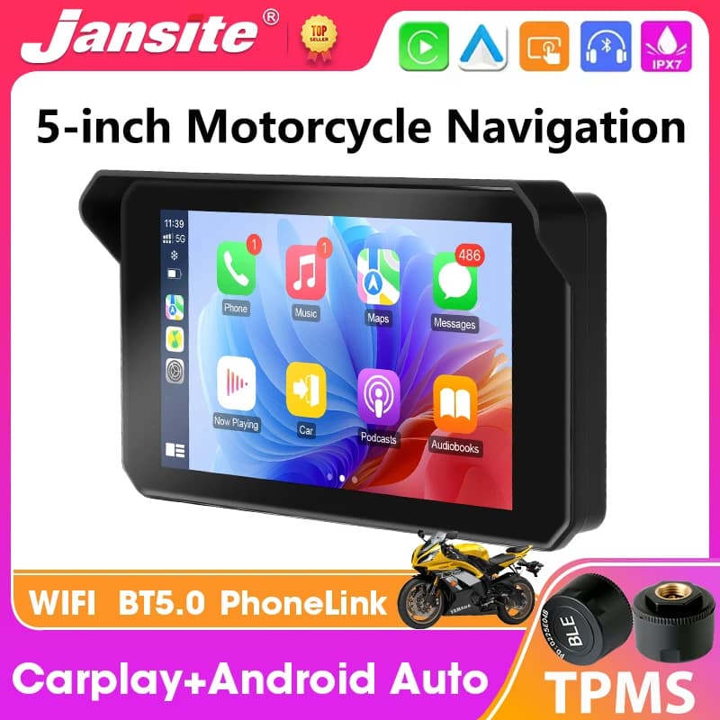 Portable 5" Motorcycle GPS Navigation Bluetooth Wireless Carplay Android Auto IPX7 Waterproof Display Moto Dashboard Monitor