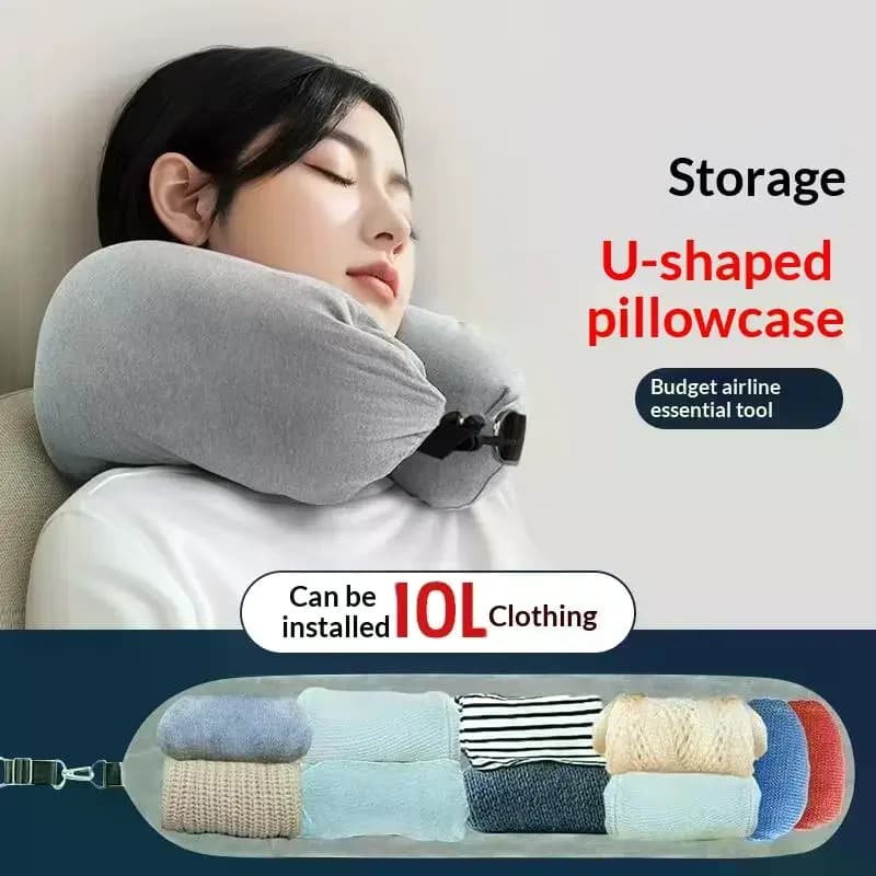 For Airplane Travel Travel Neck Pillow With Fillable Clothing Storage Bag U-Shaped Pillowcase Crystal Fleece Neck Pillow Cover