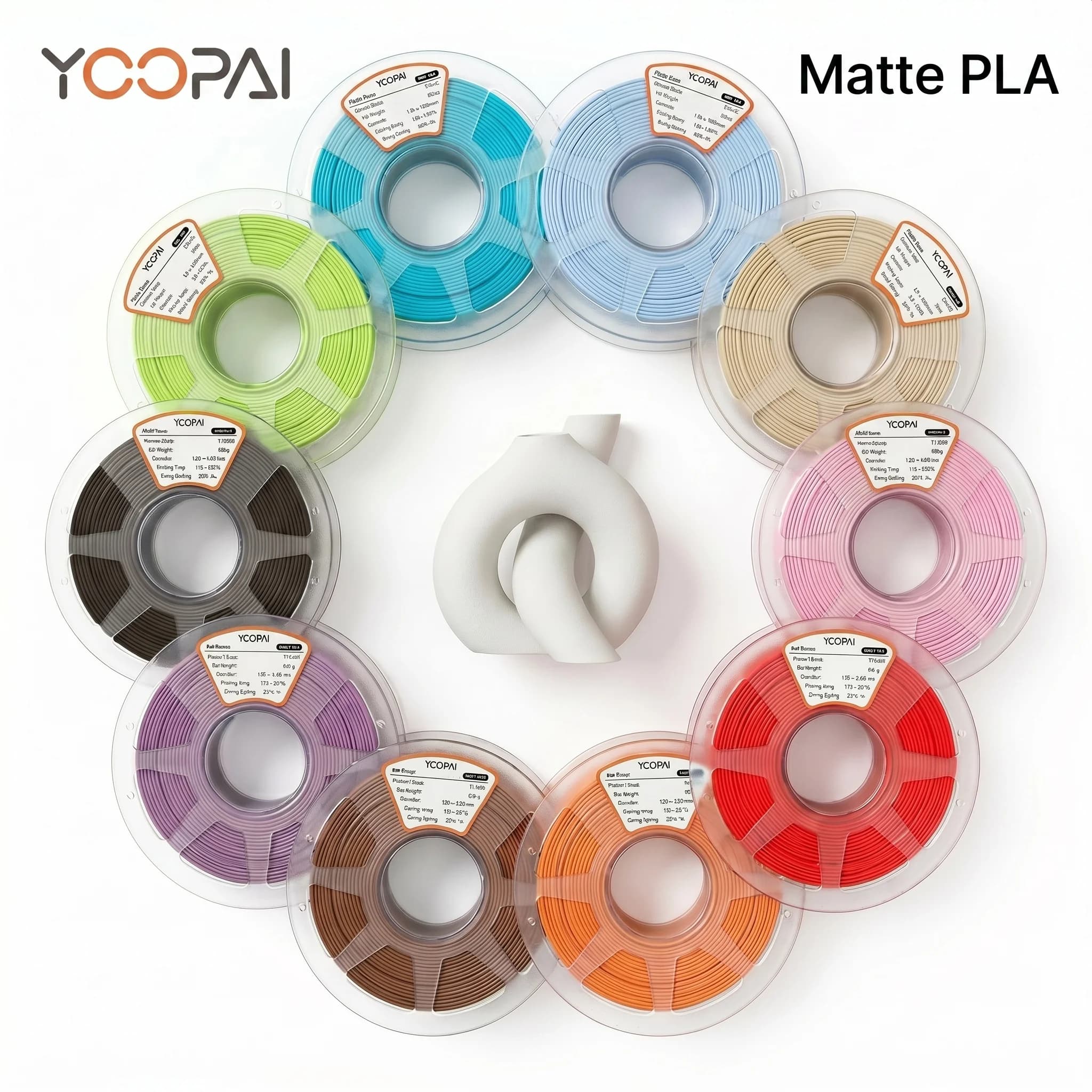 Filamento YOOPAI Matte PLA+ 10kg 1.75mm 1 rotolo/kg (2.2 libbre) per stampanti 3D, avvolto ordinatamente, stampa fluida