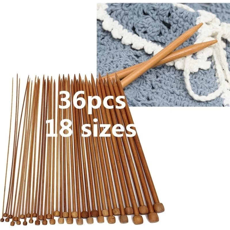 36PCS 18th Sweater Needle Carbonized Bamboo Crochet Single-pointed Knit with Full Beads Set