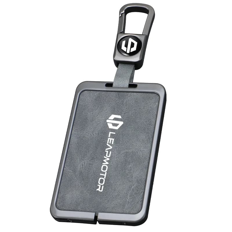 Car Zinc Alloy Leather NFC Card Smarte Key Cover Case For Leapmotor C10 C11 C16 Protector Holder Shell Auto Keychain Gray Color