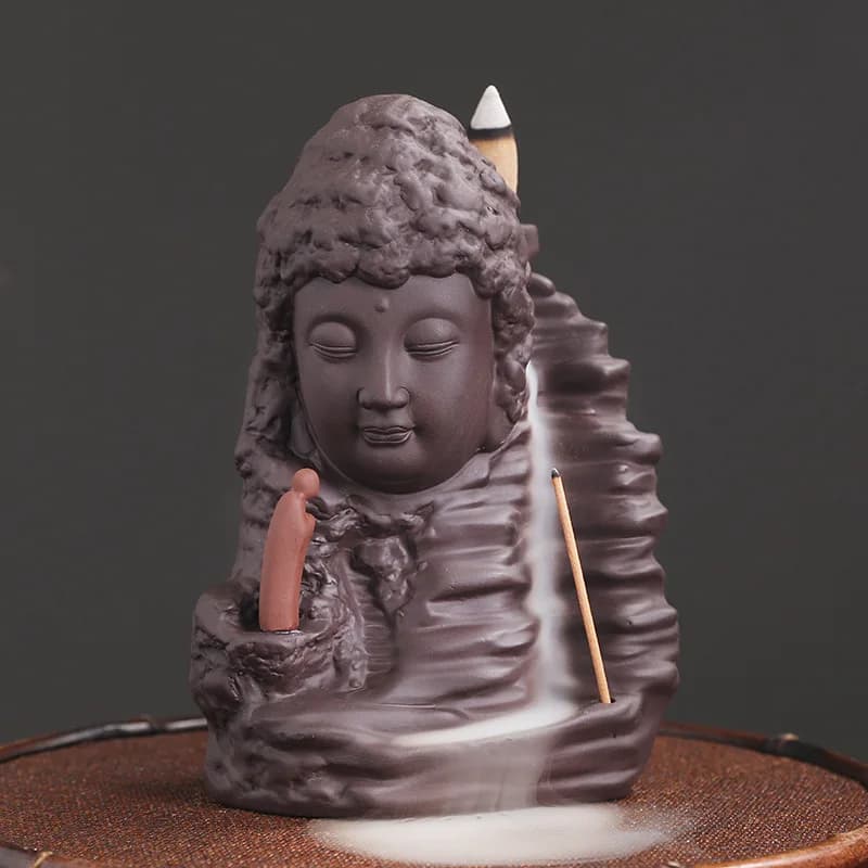 Purple Clay Buddha Backflow Incense Burner Creative Mountain Water Tower Incense Backflow Burner Home Decor