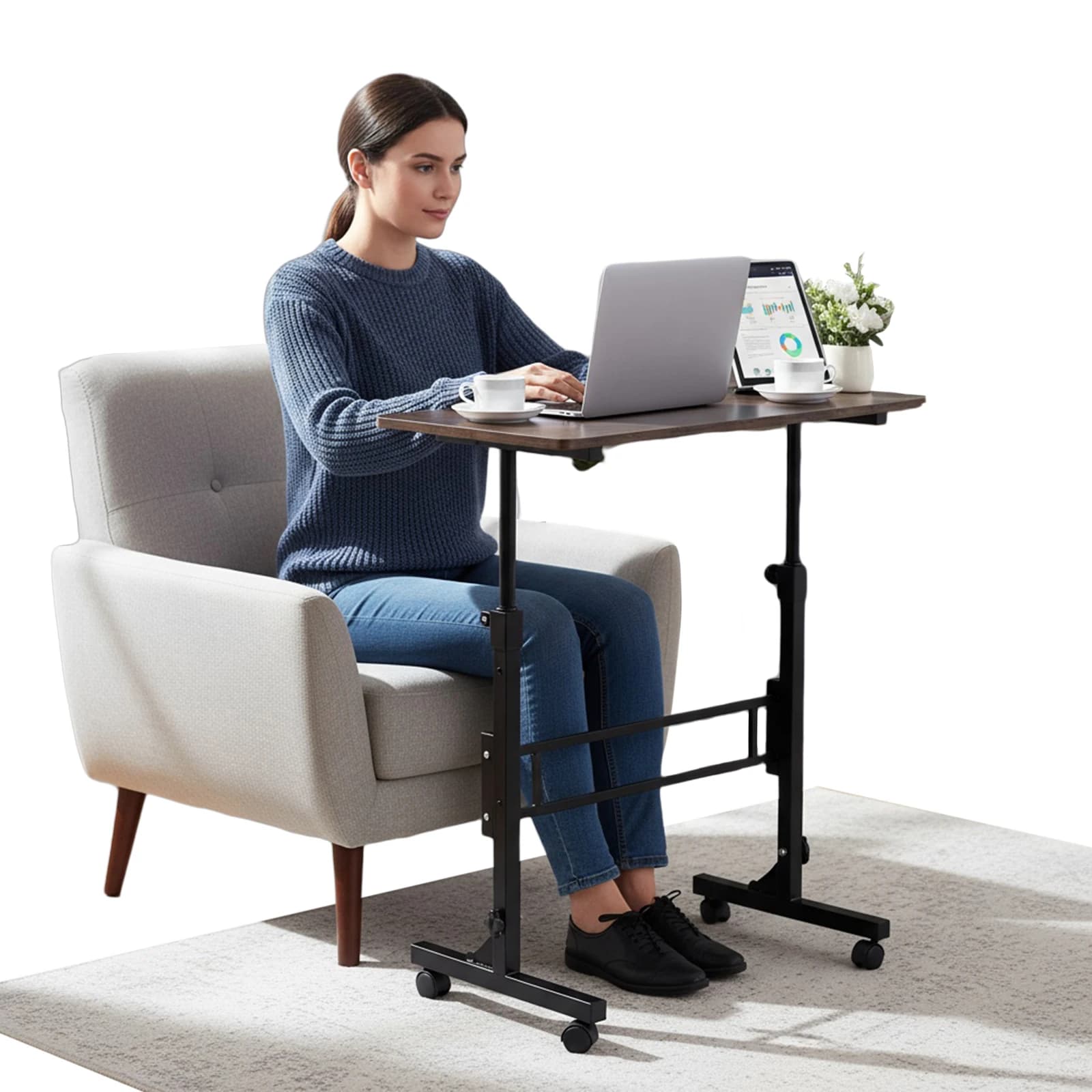 Scrivania Regolabile in Altezza 16x31,5 Pollici con Ruote, Scrivania Mobile per Computer, Scrivania per Laptop per Casa, Ufficio e Piccoli Spazi