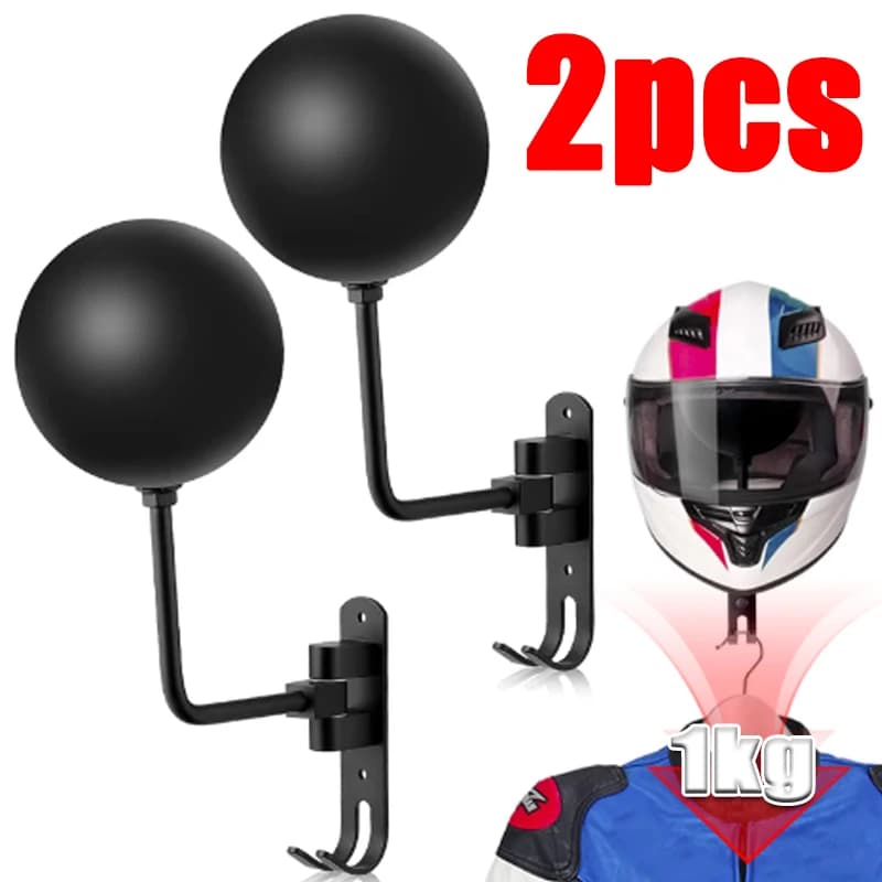 Supporto da parete per portacasco per moto con ganci 180 ° Supporto per espositore per casco da bicicletta in metallo con rotazione per cappotti, berretti, casco da rugby
