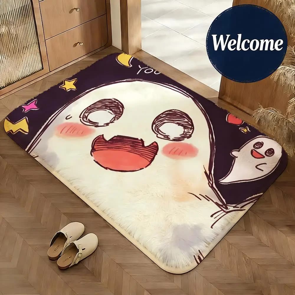 Tappetino morbido in flanella con personaggio a forma di piccolo fantasma, tappetino antiscivolo e assorbente, per bagno, camera da letto, decorazione per la casa