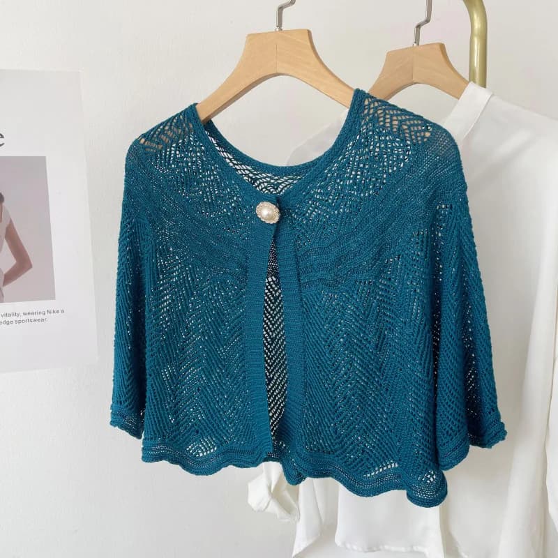Donna Estate Elegante Maglia all'uncinetto Mantella in pizzo Scialli corti Coprispalle Poncho Pizzo a prova di sole Scava Fuori Sottile Capispalla Mantello Cardigan
