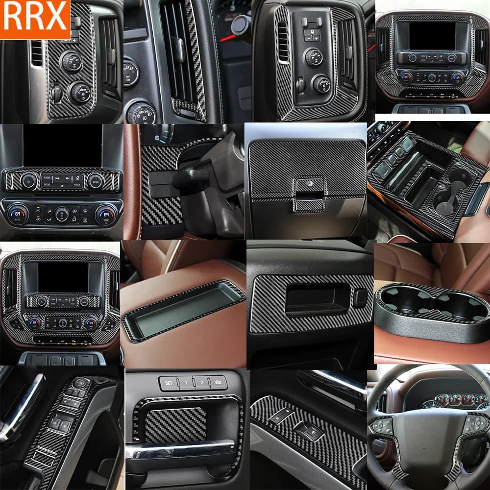 For Chevrolet Silverado For GMC Sierra 1500 2014-2018 Carbon Fiber Sticker Gear Shift Lift Air Outlet Door Handle Car Inside