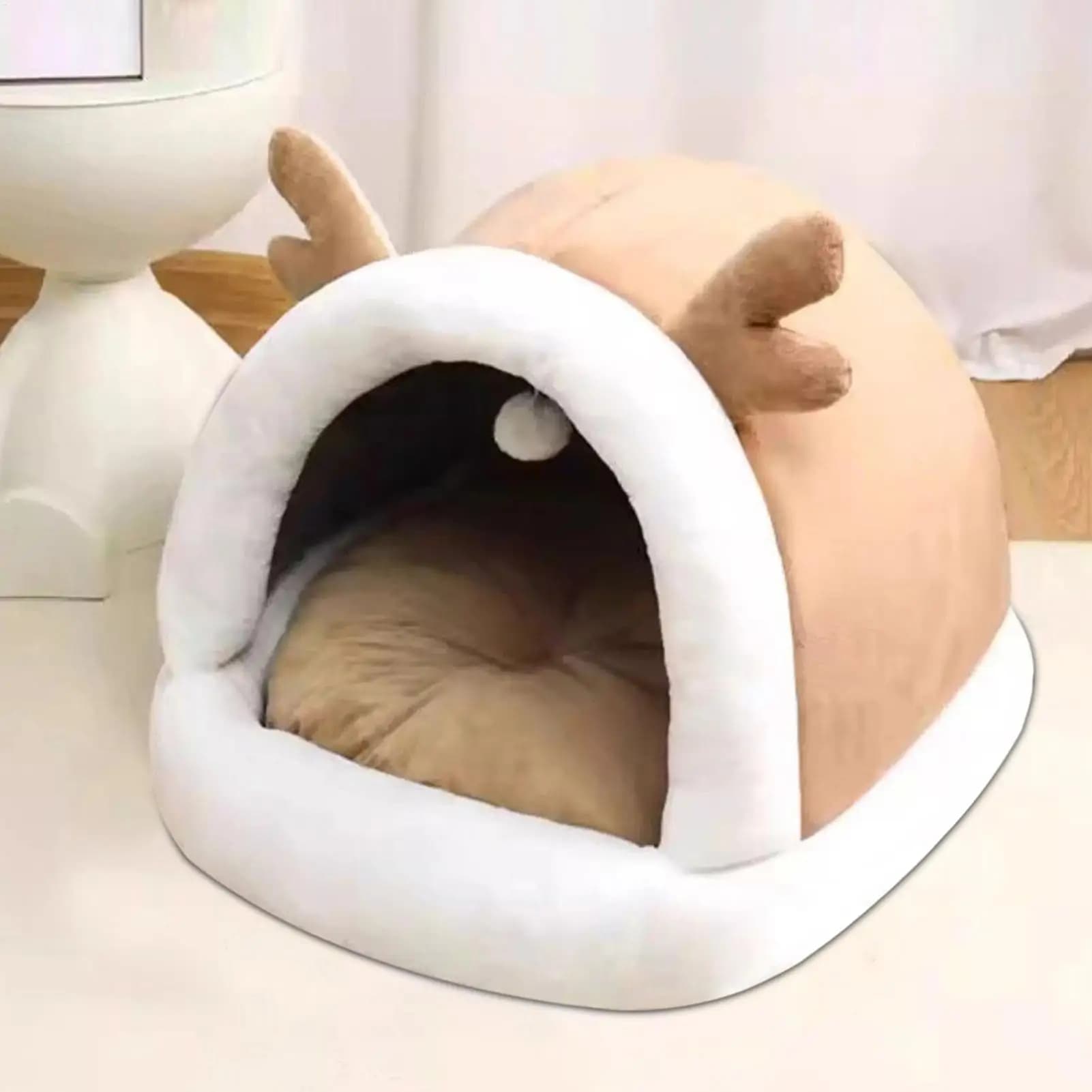 Corna di cervo Letto per gatti Grotta Antiscivolo Pet Peluche Nido Letto per cani a prova di freddo Forniture per animali domestici per cani Cuccioli Gattini che dormono