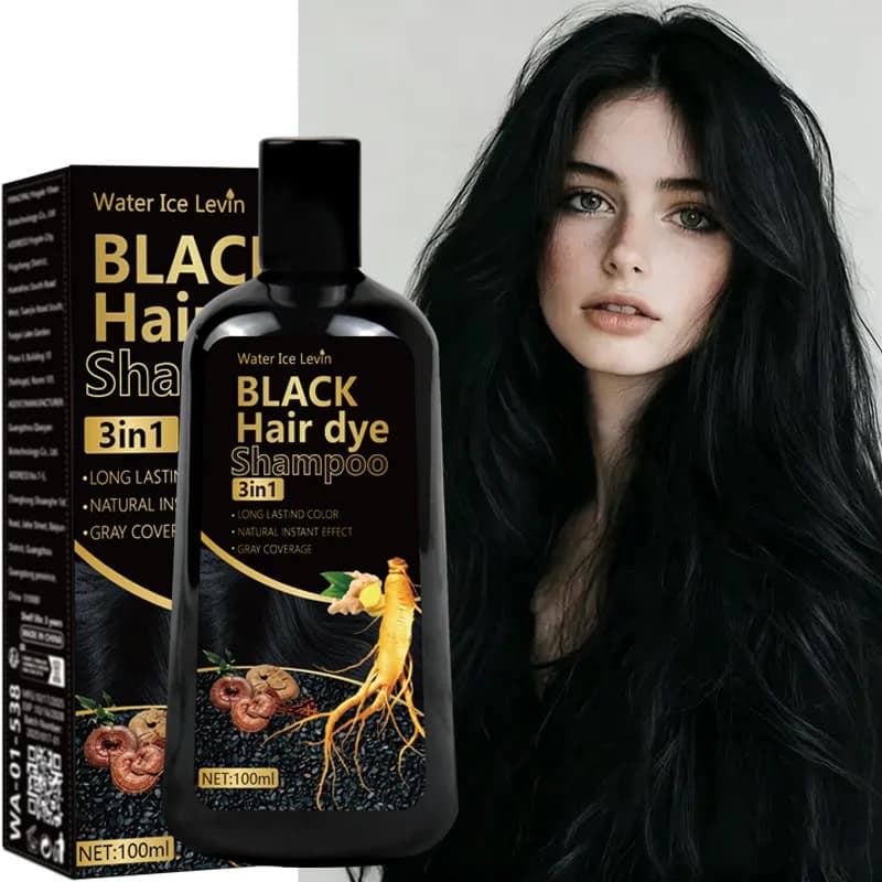 3 In1 Black Hair Dye Shampoo with Ginger & Biotin - Long Lasting Color & Gray Coverage for Vibrant Hair