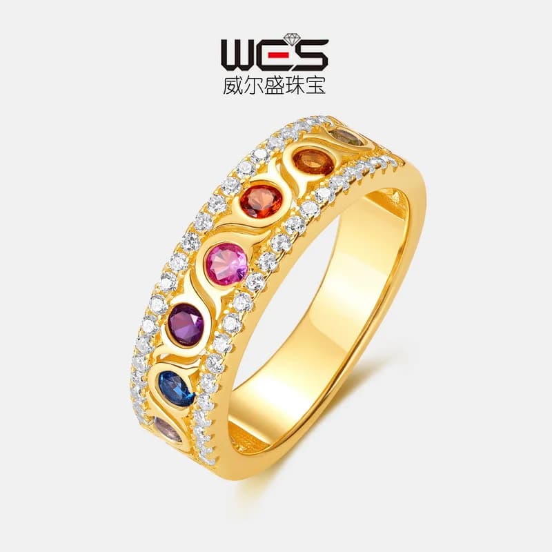 Anello di Lusso alla Moda per Donne, Placcato in Oro 18K, Platino PT950 con Incastonatura di Pietre Multicolore, Anello per Dito Indice