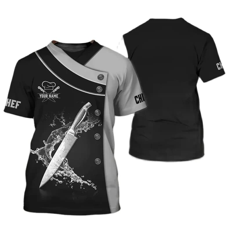 T-shirt graphic with kitchen knife for men woman print 3D model fake chef T-shirt summer fashion costume cosplay short sleeves