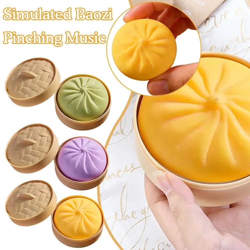Dumpling Fidget Sensory Toy With Little Steamer Basket Elastic Dough Ball Easy To Squeeze Repeatedly For Daily Stress Venting