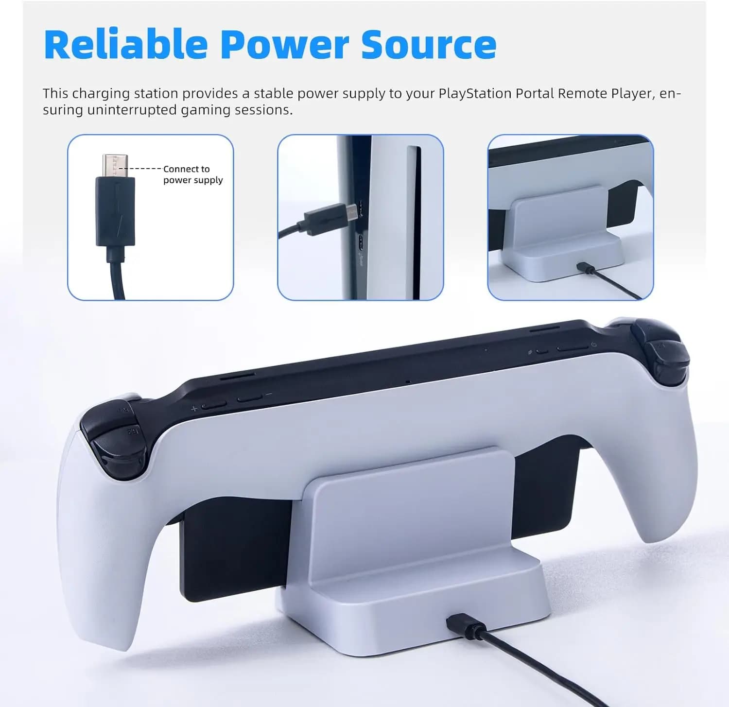 Supporto di ricarica con cavo USB per portale PS5, dock di ricarica per portale PS con base in metallo, caricabatterie per supporto per 5 accessori portatili PS5