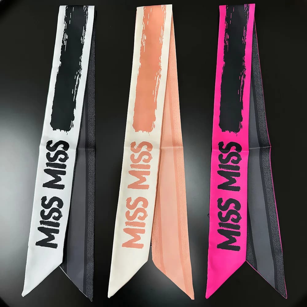 Nordic New Style Hand-Painted Letter Ladies Decorative Sash Bag Tie Silk Scarf Small Necktie Scarf for Women Polyester Fiber