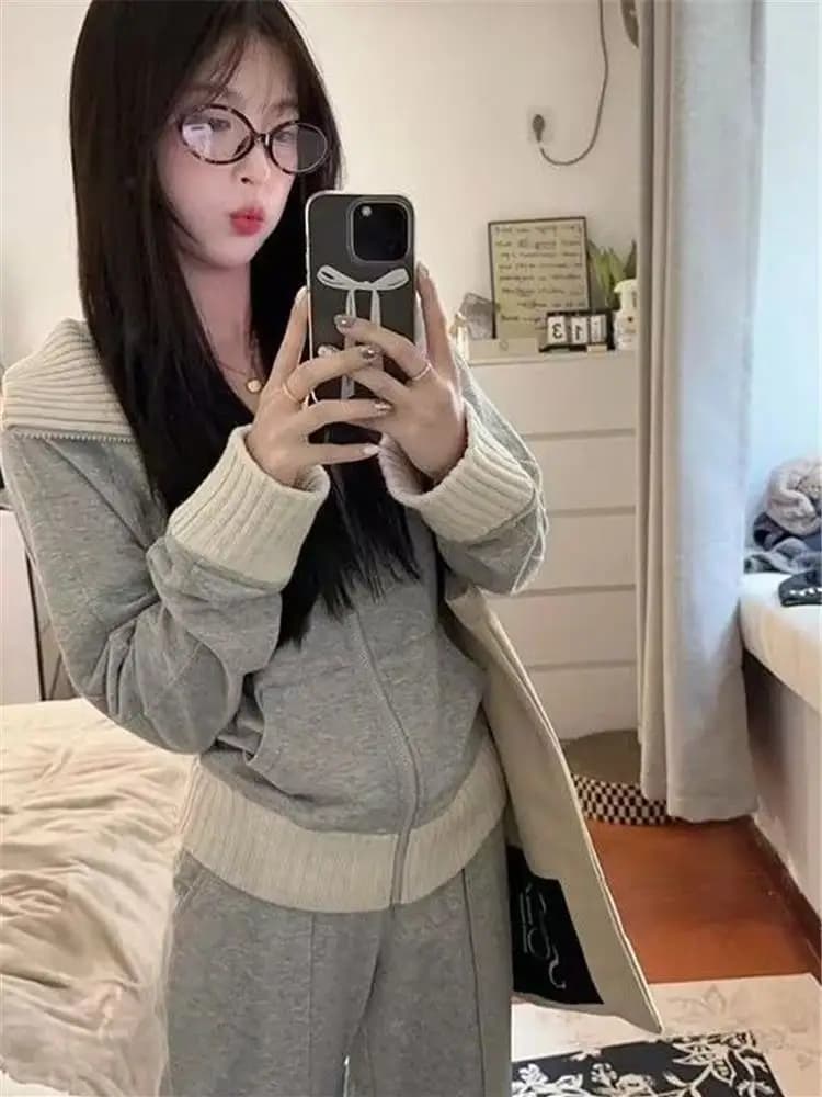 Set Sportivo Casual da Donna, Felpa con Cappuccio e Pantaloni, Completo Due Pezzi, Nuova Collezione Primavera-Autunno, Stile Coreano Trendy