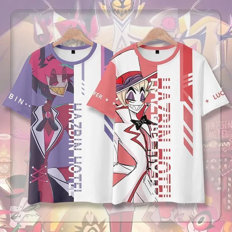 Anime figure Alastor Lucifer T-shirt Men Women T shirt Anime Cosplay Costume Student Summer Casual Short Sleeve Tee Tops