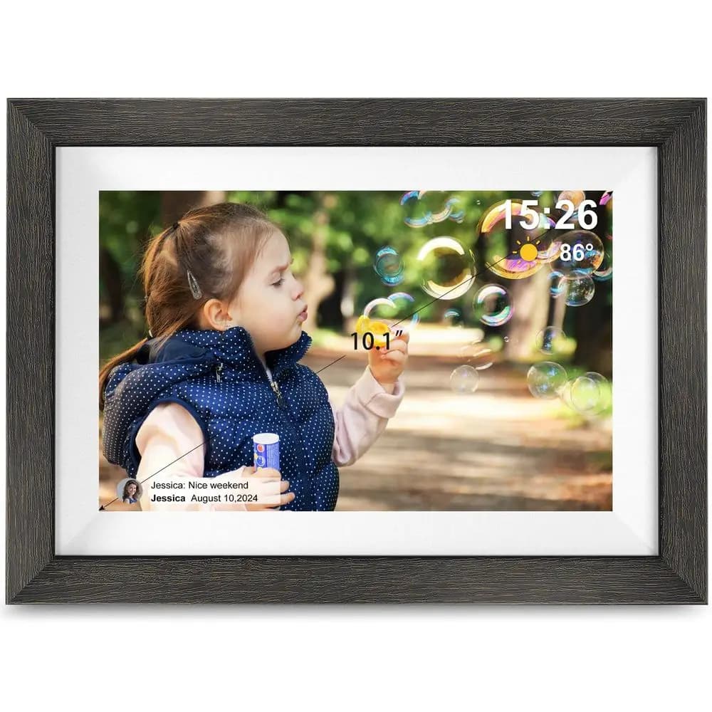 Cornice digitale per foto, cornice digitale intelligente WiFi da 10,1 pollici con schermo touch HD IPS, rotazione automatica, invia immagini da qualsiasi luogo.