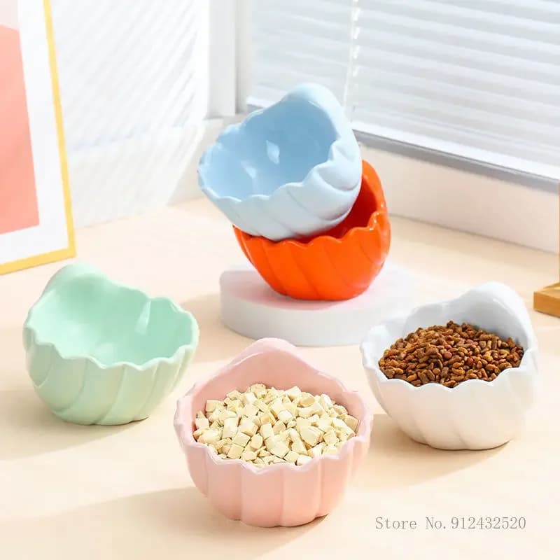 Ciotole per animali domestici in ceramica a forma di conchiglia e conchiglia creative Protezione anti-mollette Ciotola per gatti anti-altaltamento 1 pezzo