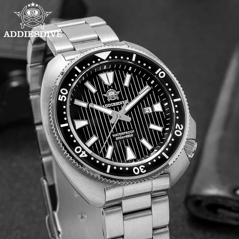 ADDIESDIVE Men Watch Sapphire Glass Japan 2115 Quartz Wristwatch Ceramic Bezel Super Luminous 200m Waterproof Diving Watches