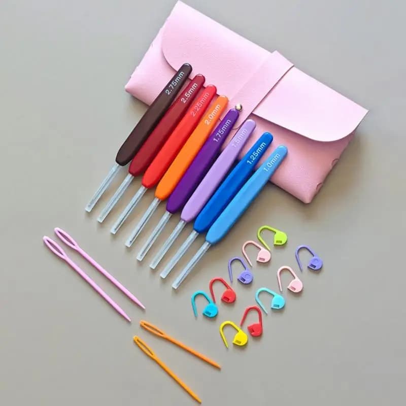 8Pcs Crochet Hook With Ergonomic Plastic Handle For Sweater Scarves Blanket Includes Large Eye Needle Knitting Marker JOMD