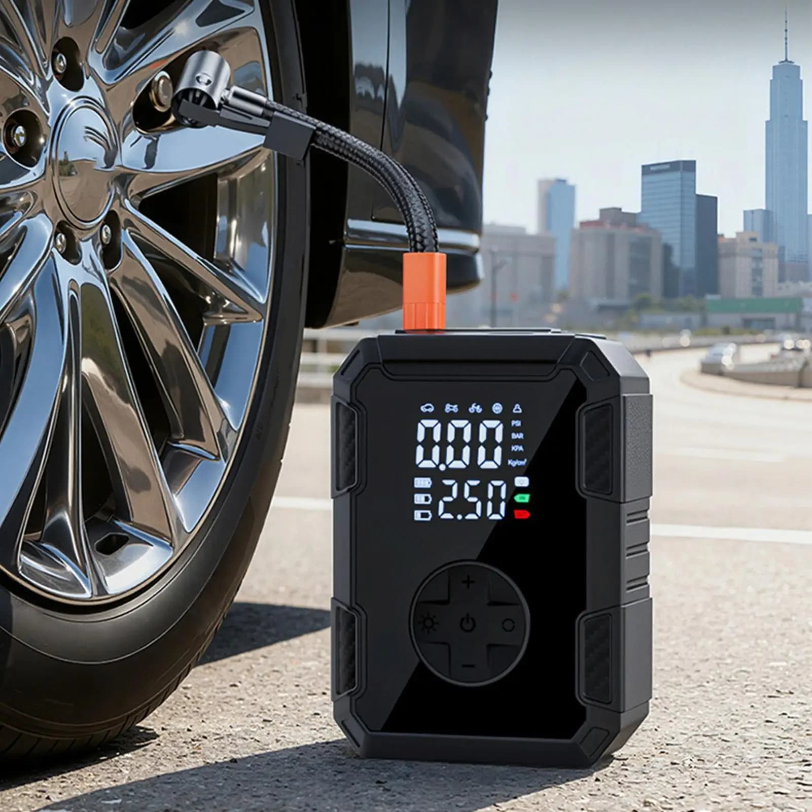 Gonfiatore digitale portatile per pneumatici con manometro Luci a LED per auto SUV Berlina Moto Bici Giocattoli sportivi Galleggianti per piscina con palline