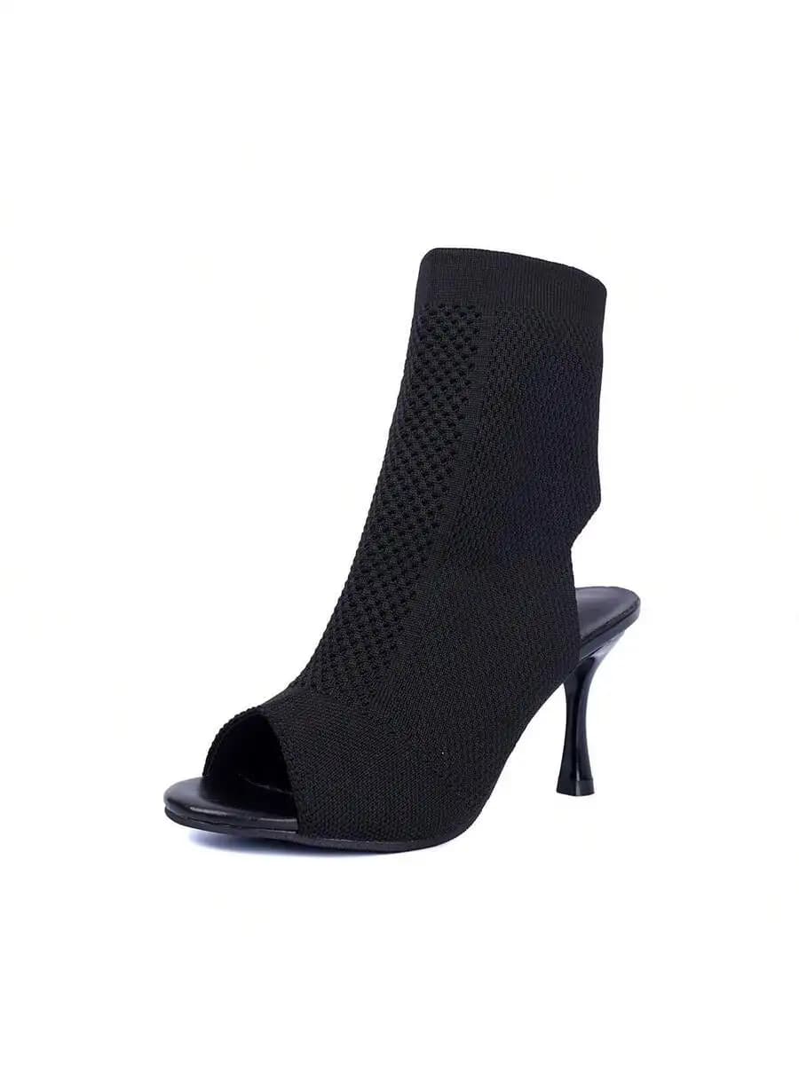 Womens Knitted Peep Toe High Heel Slip-On Boots For Party Dress