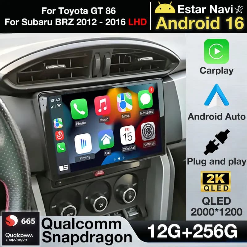 Android 16 Wireless Carplay per Toyota GT 86 e Subaru BRZ 2012-2016 LHD, autoradio multimediale con telecamera a 360°, DSP, lettore video e RDS