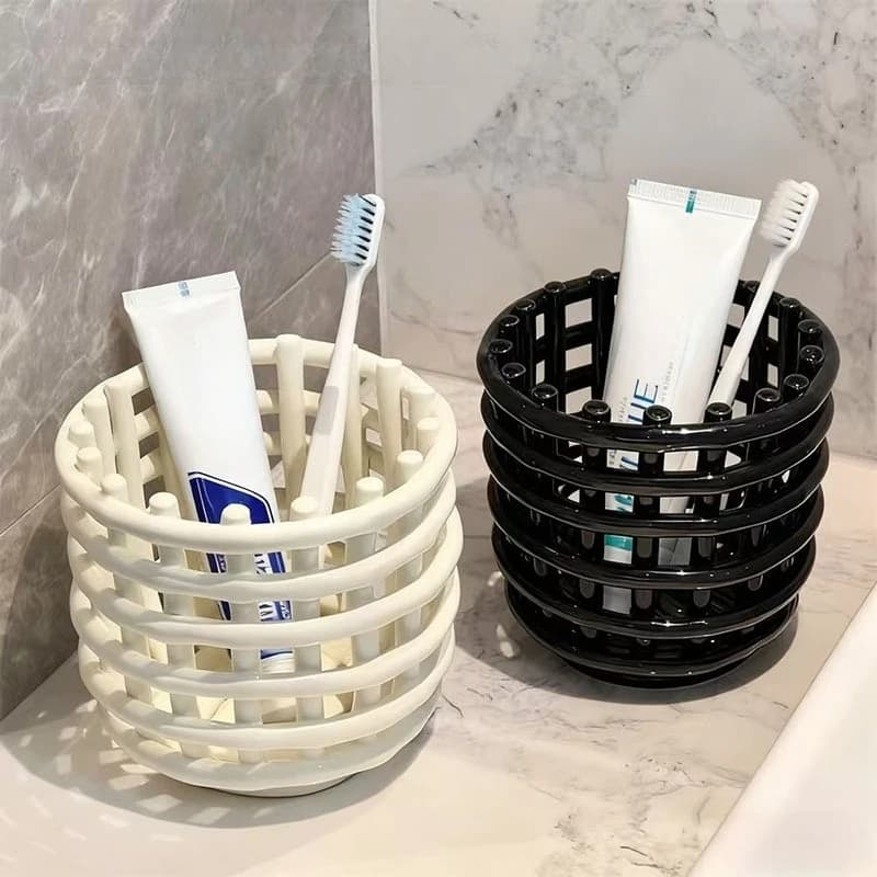 Toothbrush Storage Holder Bathroom Organizer Cup Toothpaste Makeup Brush Storage Caddy Household Vanity Wash Supplies Container