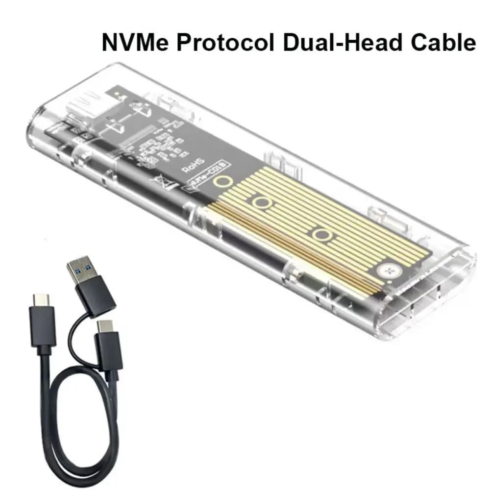Box per SSD Portatile Trasparente, Case per Disco Rigido M.2 NGFF NVME, Custodia per SSD PCIe 10Gbps Trasparente per Telefono