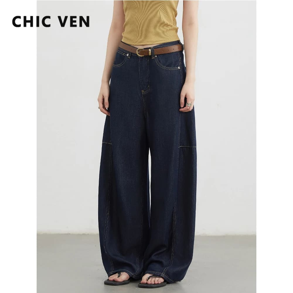 CHIC VEN Women's Jeans Loose Casual New High Waist Split Female Wide Leg Denim Pants Spring Autumn 2025