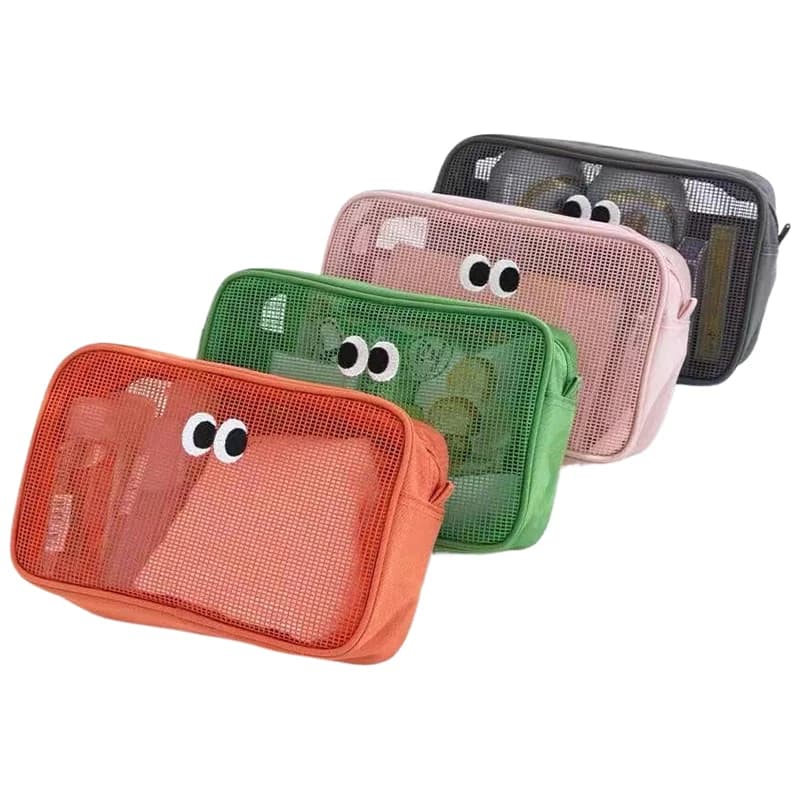 Mesh Cosmetic Bag Cute Big Eyes Make Up Case Kawaii Makeup Pouch Makeup Case Portable Toiletry Storage Bag New Candy Color