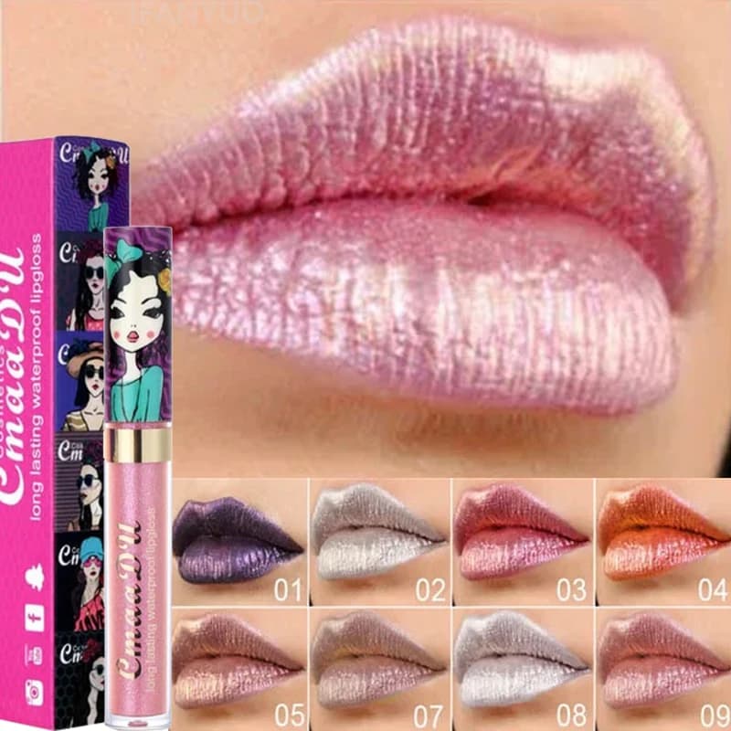 Lucidalabbra Metallico Perlato Scintillante, Impermeabile a Lunga Durata, Rossetto Liquido Glitterato, Non Sbiadisce, Alta Pigmentazione, Trucco Labbra